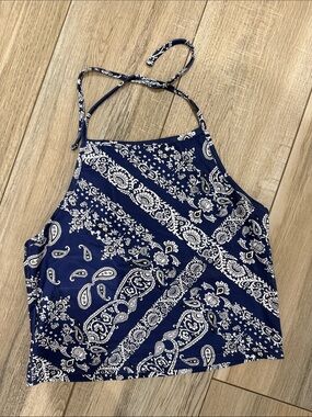 ROMWE Navy Blue Paisley Halter Camisole